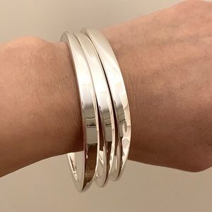 3 Shiny Silver Bangle Bracelets
